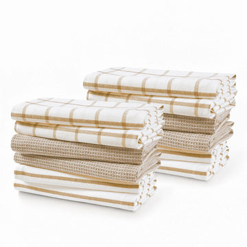 Set of 12 Multiweave Kitchen Towels - Beige