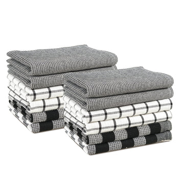 Set of 12 Multiweave Kitchen Towels - Black