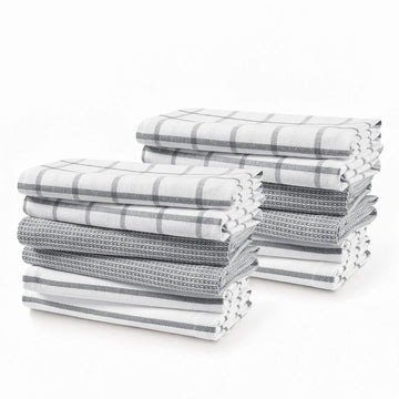 Set of 12 Multiweave Kitchen Towels - Grey