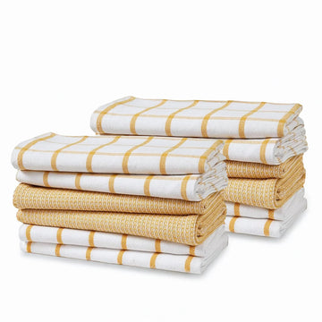Set of 12 Multiweave Kitchen Towels - Yellow