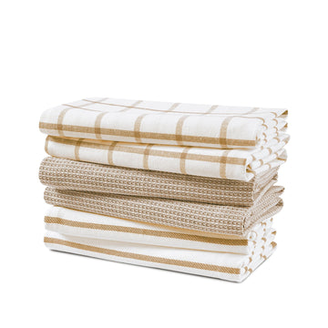 Set of 6 Multiweave Kitchen Towels - Beige