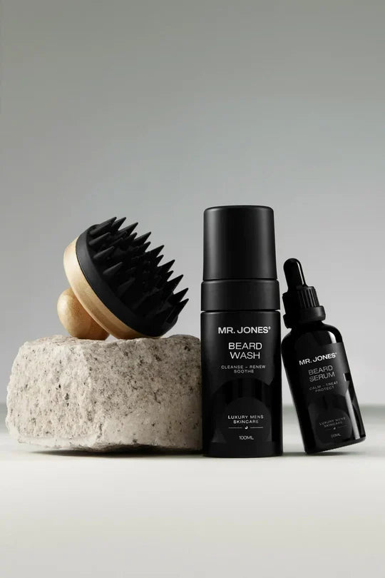 Premium natural beard wash for men — gently cleanses, softens, and nourishes facial hair for a healthy, well-groomed beard.