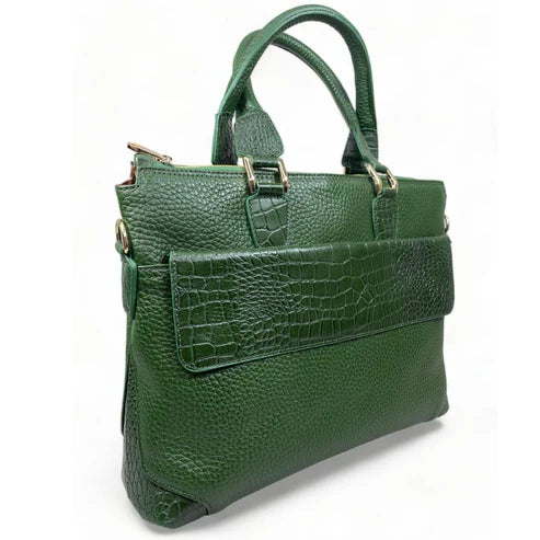 LeatherLuxe green leather unisex laptop bag — premium large leather travel and office bag for men and women