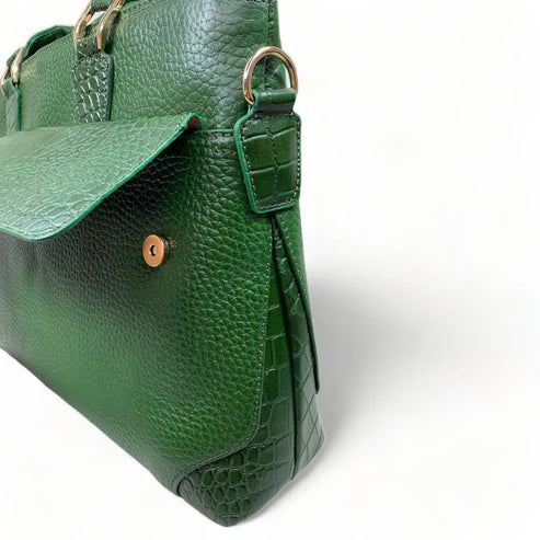 LeatherLuxe green leather unisex laptop bag — premium large leather travel and office bag for men and women