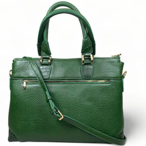 LeatherLuxe green leather unisex laptop bag — premium large leather travel and office bag for men and women