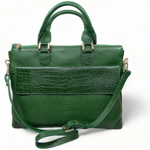 LeatherLuxe green leather unisex laptop bag — premium large leather travel and office bag for men and women