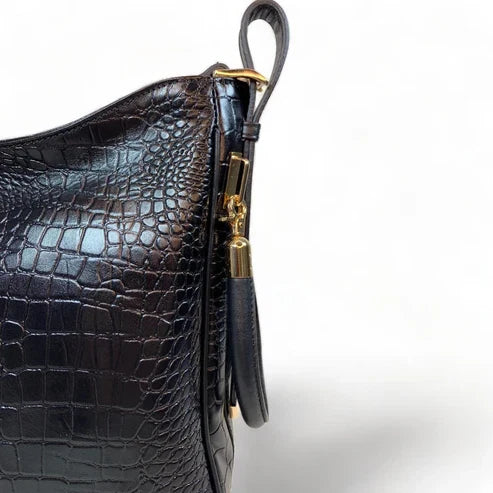 Premium black crocodile leather tote bag for women – elegant professional handbag for work and travel, featuring spacious design and luxury finish