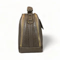 Elegant khaki leather handbag for women with shoulder strap and top handle, perfect for casual and formal outfits.