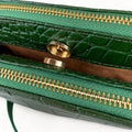 LeatherLuxe Green Leather Women's Shoulder Bag in Crocodile Style — Elegant crossbody bag with textured pattern and gold-tone details
