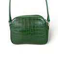 LeatherLuxe Green Leather Women's Shoulder Bag in Crocodile Style — Elegant crossbody bag with textured pattern and gold-tone details