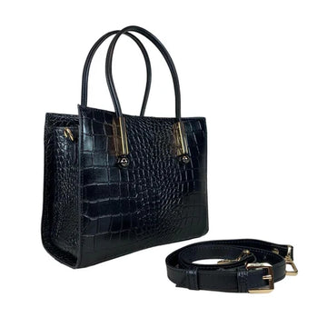 Black Women’s Leather Handbag – LeatherLuxe Shoulder Bag