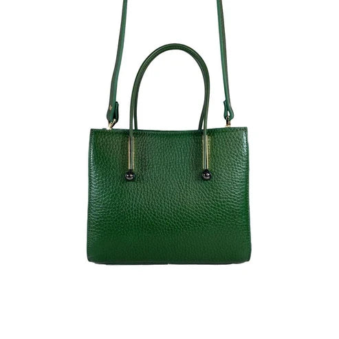 LeatherLuxe Green Women’s Leather Handbag — Stylish shoulder and crossbody bag made from premium genuine leather with gold-tone hardware.