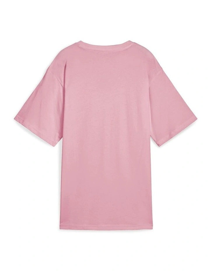 Puma ESS Relaxed Tee with relaxed fit, subtle cat logo embroidery, made from 70% cotton and 30% recycled cotton for casual everyday style.