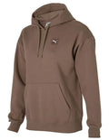 Puma Ess Elevated Badge Hoodie with embroidered Cat logo badge, adjustable drawcord hood, ribbed cuffs and hem in cotton and recycled polyester blend.