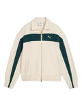 Puma T7 Relaxed Track Jacket with cotton polyester blend, full zip closure, shirt collar, welt zipper pockets, and embroidered Puma cat logo