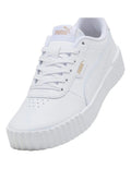 Puma Carina 3.0 women’s leather sneakers with flat heel, Softfoam cushioning, and tennis-inspired design