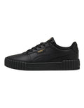 Black sneaker with brand logo on a white background