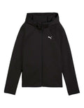 Puma Evostripe Full-Zip Hoodie with reflective cat logo, high neck hood, full zip closure, raglan sleeves, and breathable mesh details
