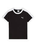 Puma T7 Slim Tee with T7 panel inserts, rib neckline, rib cuffs, and embroidered Cat Logo on chest – slim fit athletic t-shirt made with recycled polyester and elastane