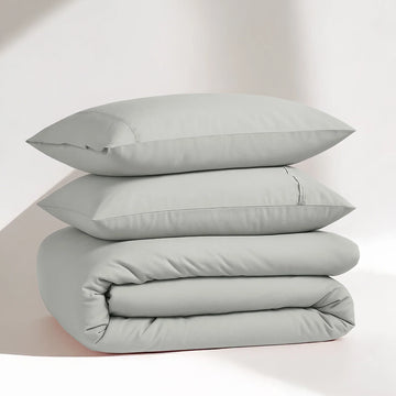 100% Organic Washed Cotton Quilt Cover Set - Silver