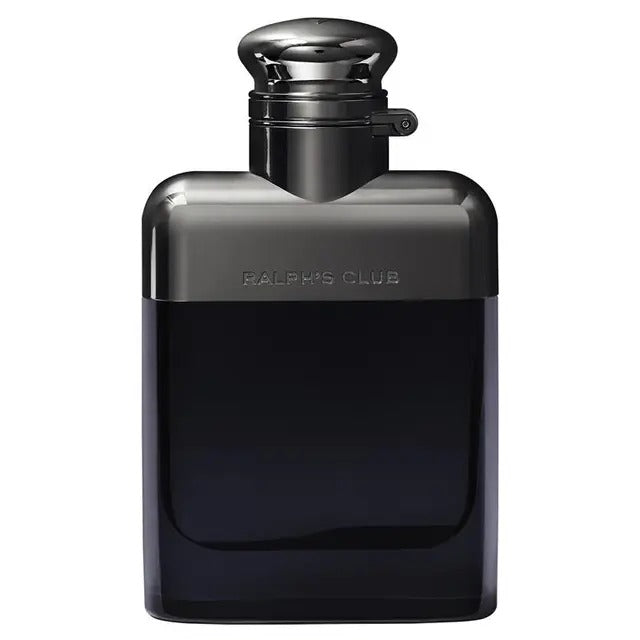 Black perfume bottle with 'Ralph's Club' branding on a white background