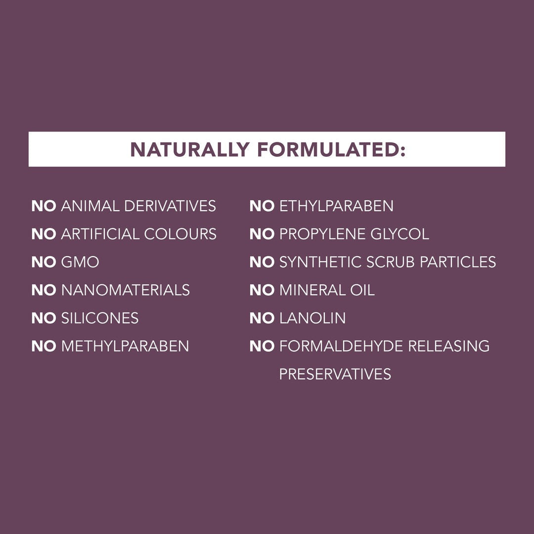 List of natural product ingredients on a purple background