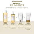 Centella skin care routine with products and descriptions on a white background
