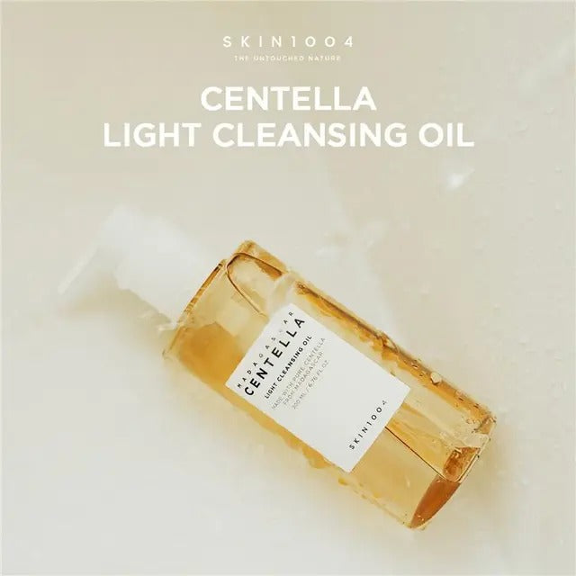 Bottle of Madagascan Centella light cleansing oil with pump on a white background