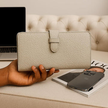Cream Leather Clutch with phone compartment – LeatherLuxe