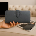 Gray Leather Clutch with Card Holder for Women