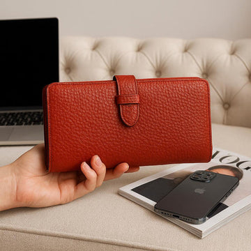LeatherLuxe Red Leather Clutch – Women's Wallets Collection
