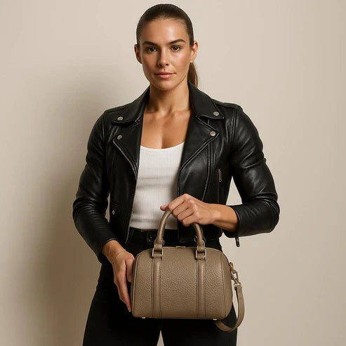 Barrel Shoulder Bag beige leather for women