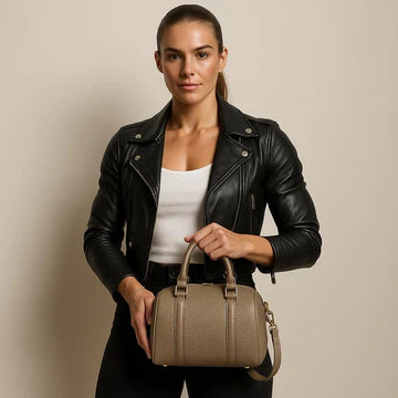 Barrel Shoulder Bag beige leather for women