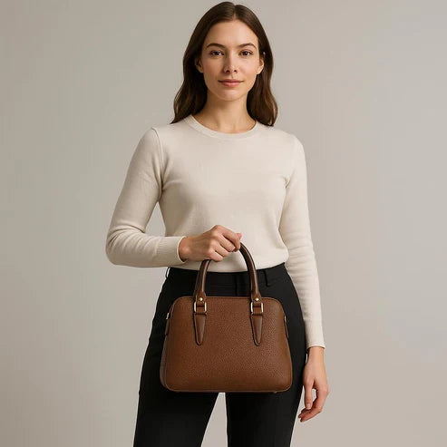 Functional Shoulder Bag - Brown Leather Office Bag