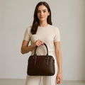 Croc-Embossed Leather Office Bag – Dark Brown by LeatherLuxe