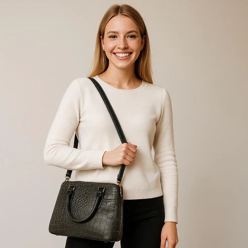 Silver Crocodile Leather Office Bag – Luxury Leather Briefcase