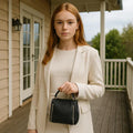 Black Leather Handbag Shoulder Bag for Women