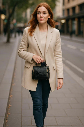 Black Leather Handbag – Front View