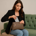 Leather Clutch Bag Shoulder Bag Khaki Crocodile Style