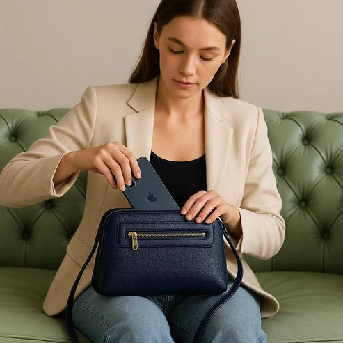 Dark Blue Leather Clutch Bag Shoulder Bag
