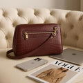 dark red leather clutch bag for women