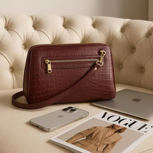 dark red leather clutch bag for women