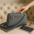 Gray Leather Clutch Bag by LeatherLuxe