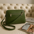 Green Crocodile-Style Leather Clutch Crossbody Bag