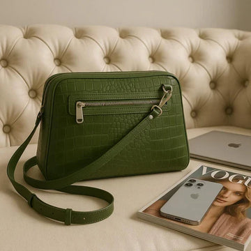 Green Crocodile-Style Leather Clutch Crossbody Bag