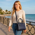 Women's Leather Handbag Navy Blue Shoulder Bag