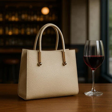 Cream Women's Leather Handbag with Shoulder Strap