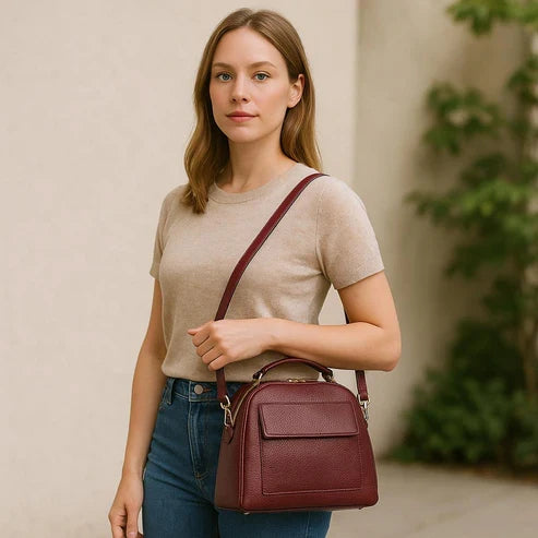 Dark Red Women’s Satchel Handbag LeatherLuxe Medium