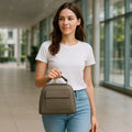 Leather Women's Handbag Beige Satchel