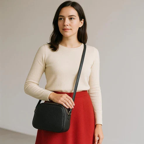 Premium Black Leather Crossbody Shoulder Bag by LeatherLuxe